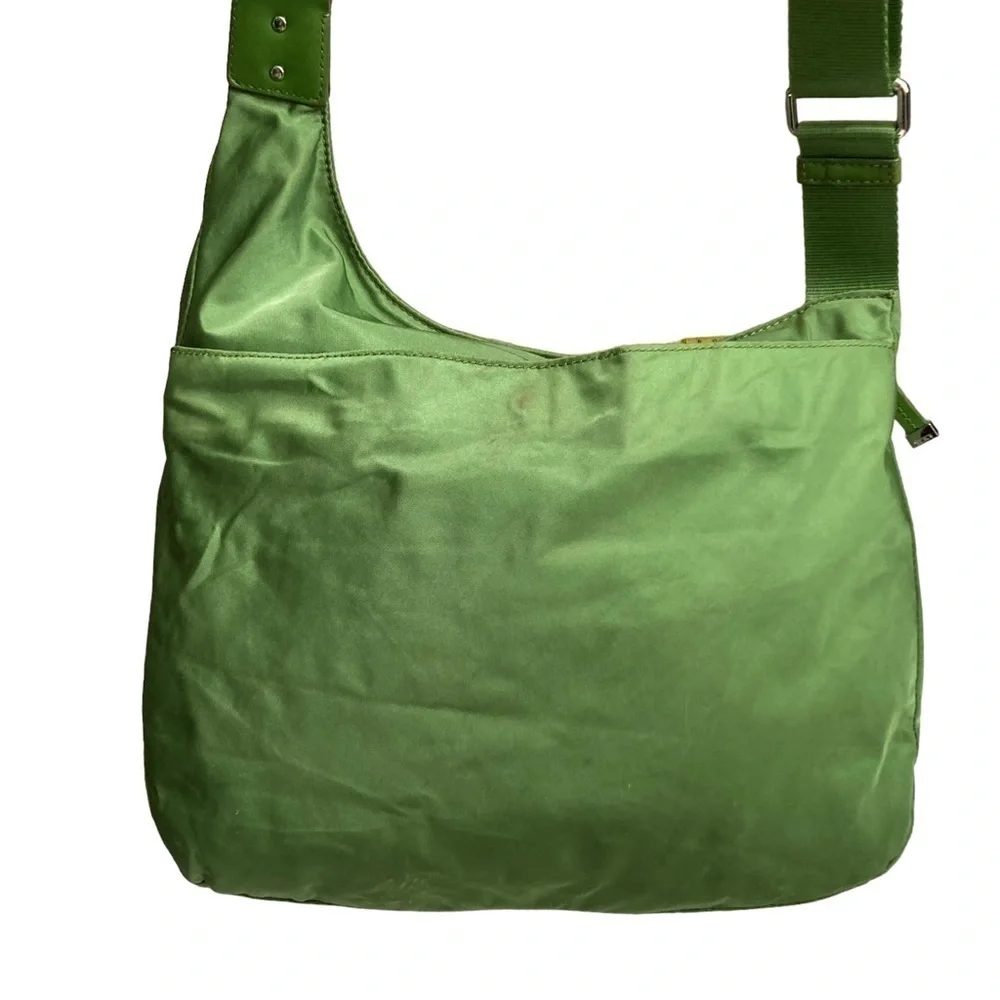 Tumi double pocket green nylon messenger bag